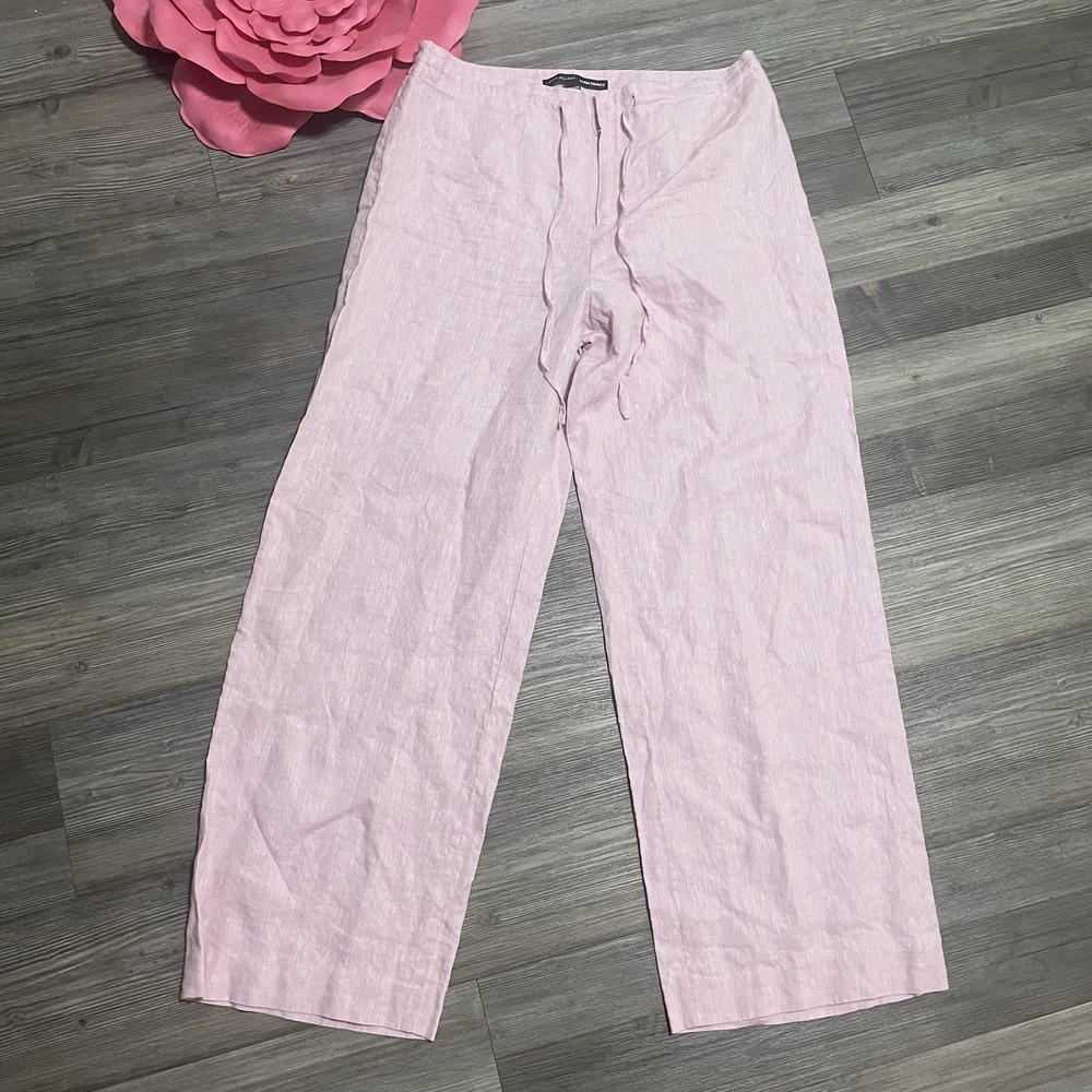 LINDA ALLARD ELLEN TRACY Sz 12 Pink 100% Linen Wide Leg Pants Drawstring Coastal